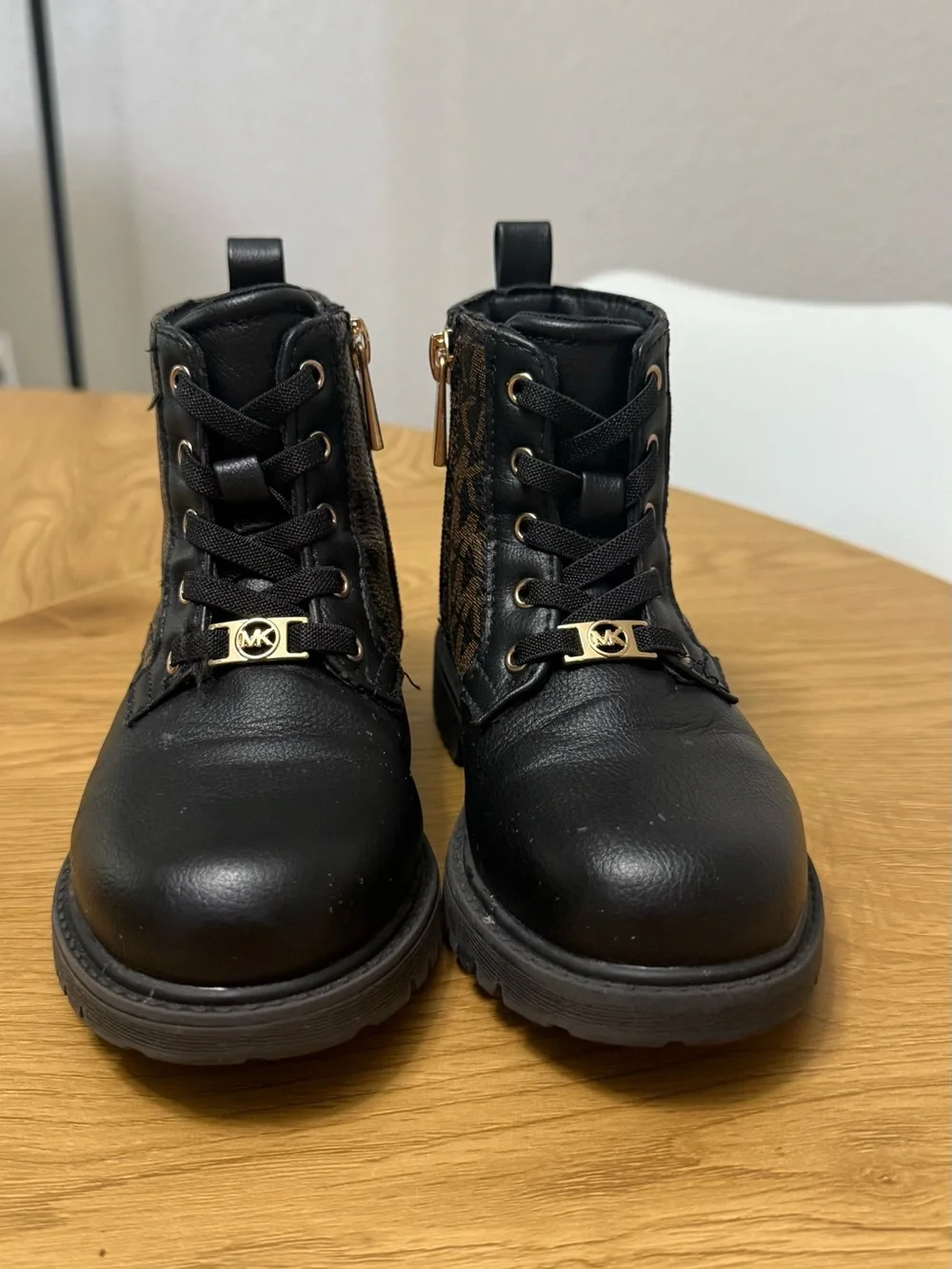 Michael Kors Kids' Black and Brown Logo Combat Boots